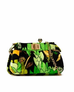 Clutch Bags*Fendi Preloved Velvet Clutch with Chain Link Strap and Twist Lock Closure Green