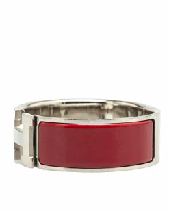Bracelets*Hermes Preloved Wide Enamel Clic Clac H Bracelet with Palladium Metal Body Silver