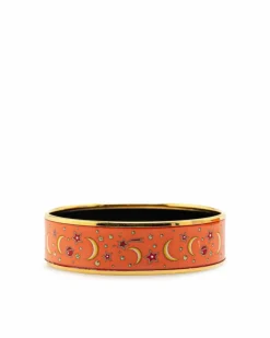 Bracelets*Hermes Preloved Wide Enamel Crescent Moon Star Bracelet Orange