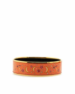 Bracelets*Hermes Preloved Wide Enamel Crescent Moon Star Bracelet Orange