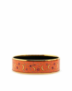 Bracelets*Hermes Preloved Wide Enamel Crescent Moon Star Bracelet Orange