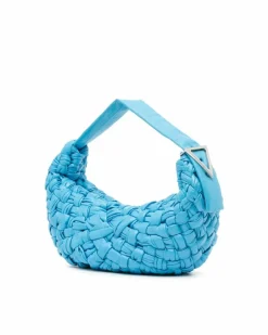 Shoulder Bags*Bottega Veneta Preloved Woven Calfskin Leather Shoulder Bag with Adjustable Strap and Blue