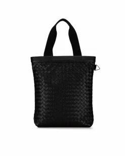 Tote Bags*Bottega Veneta Preloved Woven Leather Tote Bag with Flat Handles and Open Top Black