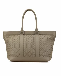 Tote Bags*Bottega Veneta Preloved Woven Leather Tote Bag with Rolled Handles and Interior Zip Brown