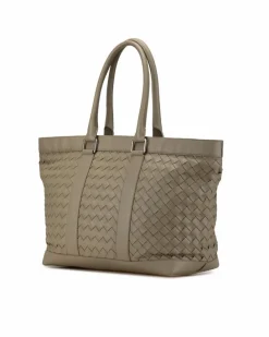 Tote Bags*Bottega Veneta Preloved Woven Leather Tote Bag with Rolled Handles and Interior Zip Brown