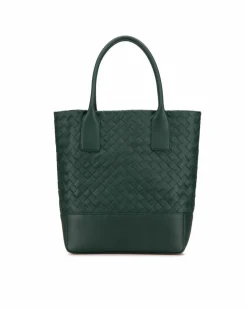 Tote Bags*Bottega Veneta Preloved Woven Leather Tote with Rolled Handles and Zip Pockets Green