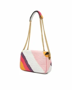 Shoulder Bags*Fendi Preloved Zucca Embossed Chain Midi Baguette Shoulder Bag with Interior Pink