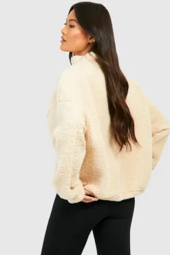 Sweatshirts|Hoodies & Sweatshirts*boohoo Premium Borg Toggle Hem Half Zip Sweater stone