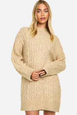 Jumper Dresses|Jumper Dresses*boohoo Premium Cable Knit Oversized Mini Dress beige