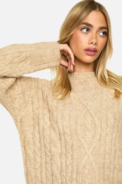 Jumper Dresses|Jumper Dresses*boohoo Premium Cable Knit Oversized Mini Dress beige