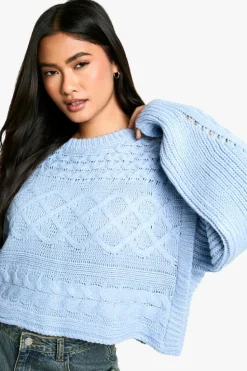Oversized Jumpers|Jumpers*boohoo Premium Cable Knit Oversized Jumper dusty blue