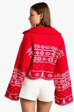 Cardigans*boohoo Premium Christmas Fairisle Zip Up Knitted Cardigan red