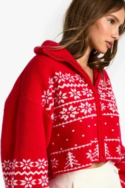 Cardigans*boohoo Premium Christmas Fairisle Zip Up Knitted Cardigan red