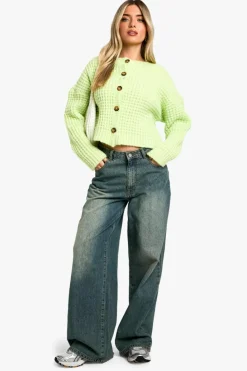 Cardigans*boohoo Premium Chunky Stitch Button Down Knitted Cardigan washed lime