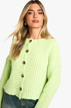 Cardigans*boohoo Premium Chunky Stitch Button Down Knitted Cardigan washed lime