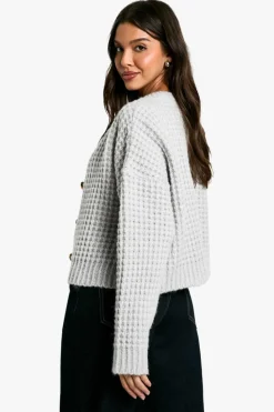 Cardigans*boohoo Premium Chunky Stitch Button Down Knitted Cardigan grey marl