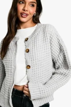 Cardigans*boohoo Premium Chunky Stitch Button Down Knitted Cardigan grey marl