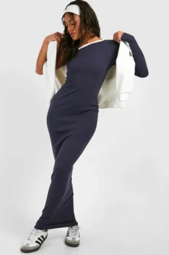 Bodycon Dresses*boohoo Premium Contrast Rib One Shoulder Maxi Dress petrol