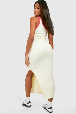 Bodycon Dresses*boohoo Premium Contrast Rib One Shoulder Midaxi Dress cream