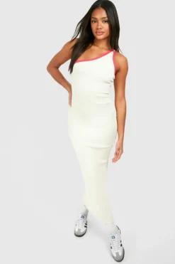 Bodycon Dresses*boohoo Premium Contrast Rib One Shoulder Midaxi Dress cream