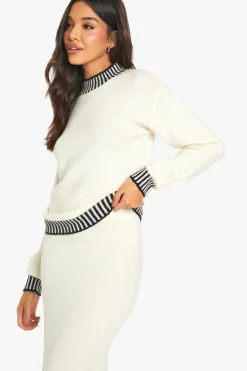 Knitted Co-Ords|Up To 80% Off Winter Warmers*boohoo Premium Contrast Trim Jumper And Maxi Skirt Knitted Co-ord ecru