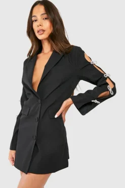 Blazer Dresses*boohoo Premium Diamante Bow Detail Fitted Blazer Dress black