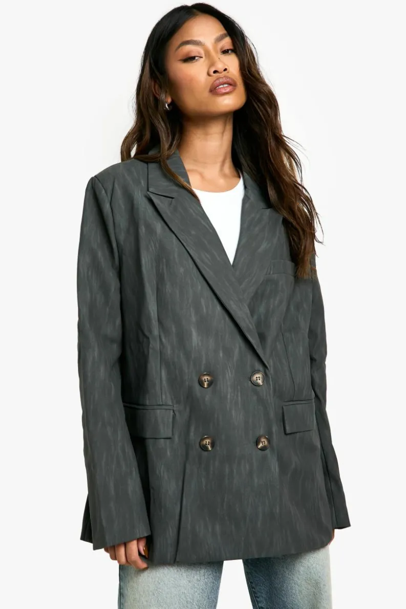 Up To 80% Off Winter Warmers|Suits & Tailoring*boohoo Premium Distressed Leather Look Oversized Blazer charcoal