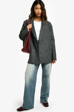 Up To 80% Off Winter Warmers|Suits & Tailoring*boohoo Premium Distressed Leather Look Oversized Blazer charcoal