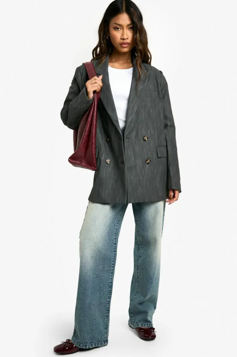 Up To 80% Off Winter Warmers|Suits & Tailoring*boohoo Premium Distressed Leather Look Oversized Blazer charcoal