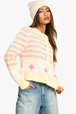 Cardigans*boohoo Premium Fairisle Knitted Christmas Cardigan yellow