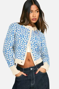 Cardigans*boohoo Premium Fairisle Knitted Cardigan blue