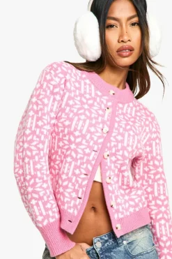 Cardigans*boohoo Premium Fairisle Knitted Christmas Cardigan pink