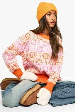 Oversized Jumpers*boohoo Premium Fairisle Knitted Oversized Jumper pink