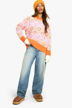 Oversized Jumpers*boohoo Premium Fairisle Knitted Oversized Jumper pink