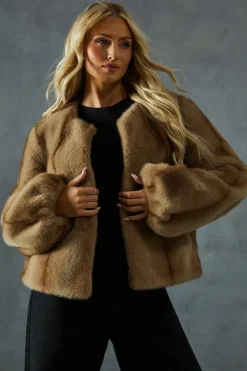 Heels|Faux Fur Coats*MissPap Premium Faux Fur Balloon Sleeve Coat brown