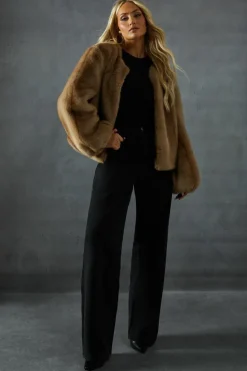 Heels|Faux Fur Coats*MissPap Premium Faux Fur Balloon Sleeve Coat brown