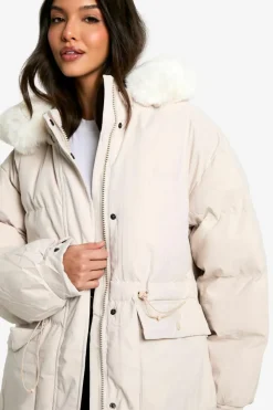 Up To 80% Off Winter Warmers|Parkas*boohoo Premium Faux Fur Trim Parka cream