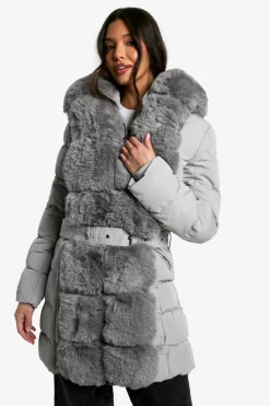 Up To 80% Off Winter Warmers|Parkas*boohoo Premium Faux Fur Trim Parka grey