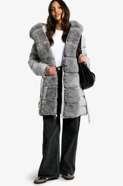 Up To 80% Off Winter Warmers|Parkas*boohoo Premium Faux Fur Trim Parka grey