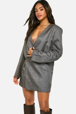 Blazer Dresses|Suits & Tailoring*boohoo Premium Heavy Pinstripe Oversized Blazer Dress brown