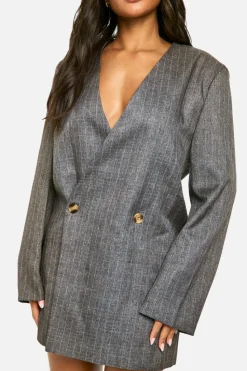 Blazer Dresses|Suits & Tailoring*boohoo Premium Heavy Pinstripe Oversized Blazer Dress brown