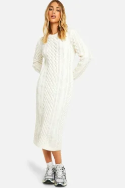 Jumper Dresses|Jumper Dresses*boohoo Premium Heavy Weight Cable Knitted Midaxi Dress cream