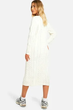 Jumper Dresses|Jumper Dresses*boohoo Premium Heavy Weight Cable Knitted Midaxi Dress cream