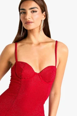 Maxi Dresses*boohoo Premium Hot Fix Corset Maxi Dress red