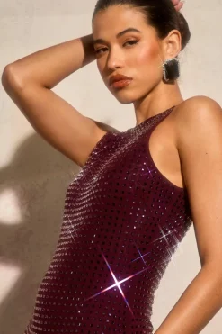 Cami Dresses|Maxi Dresses*boohoo Premium Hot Fix Racer Neck Maxi Dress plum