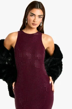 Cami Dresses|Maxi Dresses*boohoo Premium Hot Fix Racer Neck Maxi Dress plum