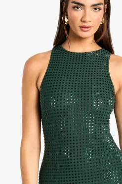 Cami Dresses|Maxi Dresses*boohoo Premium Hot Fix Racer Neck Maxi Dress emerald