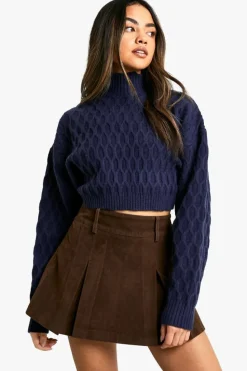 Jumpers|Jumpers & Cardigans*boohoo Premium Knit High Neck Open Back Jumper navy