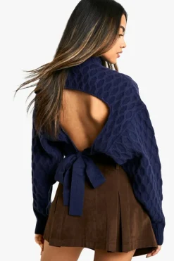 Jumpers|Jumpers & Cardigans*boohoo Premium Knit High Neck Open Back Jumper navy