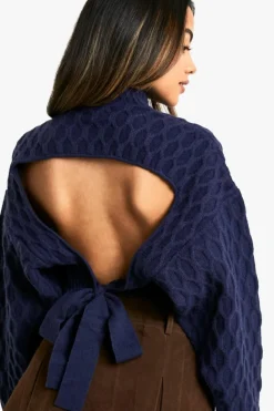 Jumpers|Jumpers & Cardigans*boohoo Premium Knit High Neck Open Back Jumper navy